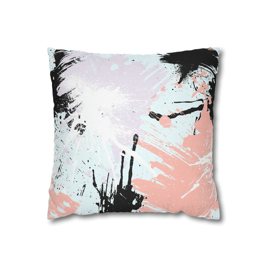 Decorative Throw Pillow Cover - Abstract Pink Black White Paint Splatter Pattern-1