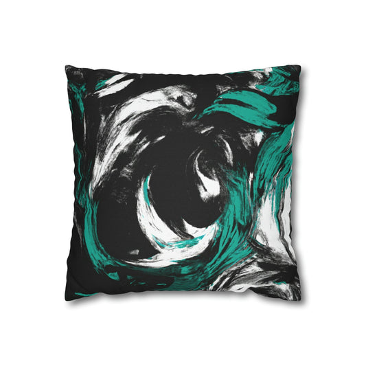 Decorative Throw Pillow Cover - Black Green White Abstract Pattern-1