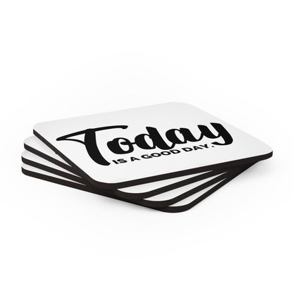 Coaster Set of 4 for Drinks Today is a Good Day Black Illustration-3