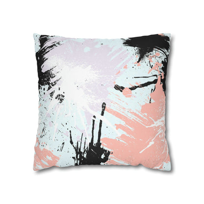 Decorative Throw Pillow Cover - Abstract Pink Black White Paint Splatter Pattern-2