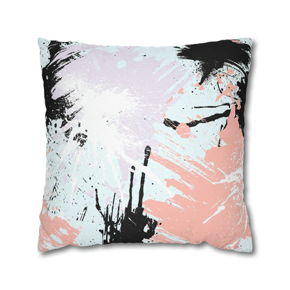 Decorative Throw Pillow Cover - Abstract Pink Black White Paint Splatter Pattern-0
