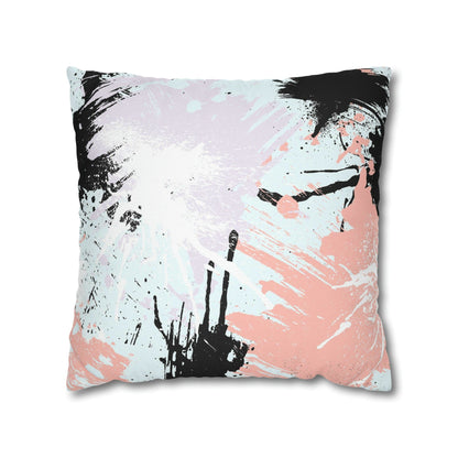 Decorative Throw Pillow Cover - Abstract Pink Black White Paint Splatter Pattern-3