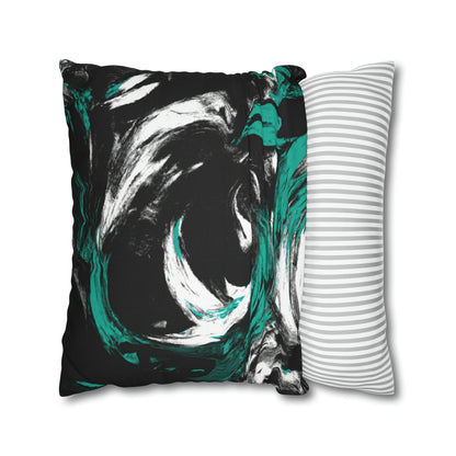Decorative Throw Pillow Cover - Black Green White Abstract Pattern-4