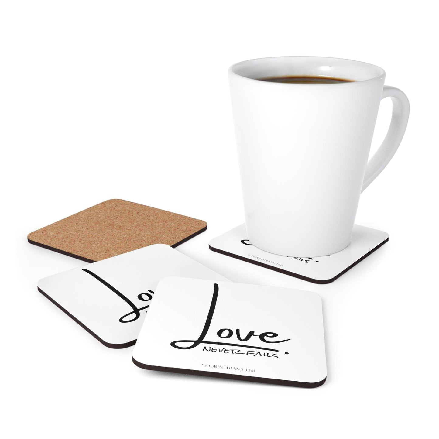 Handcrafted Square Coaster Set of 4 - Love Never Fails-4